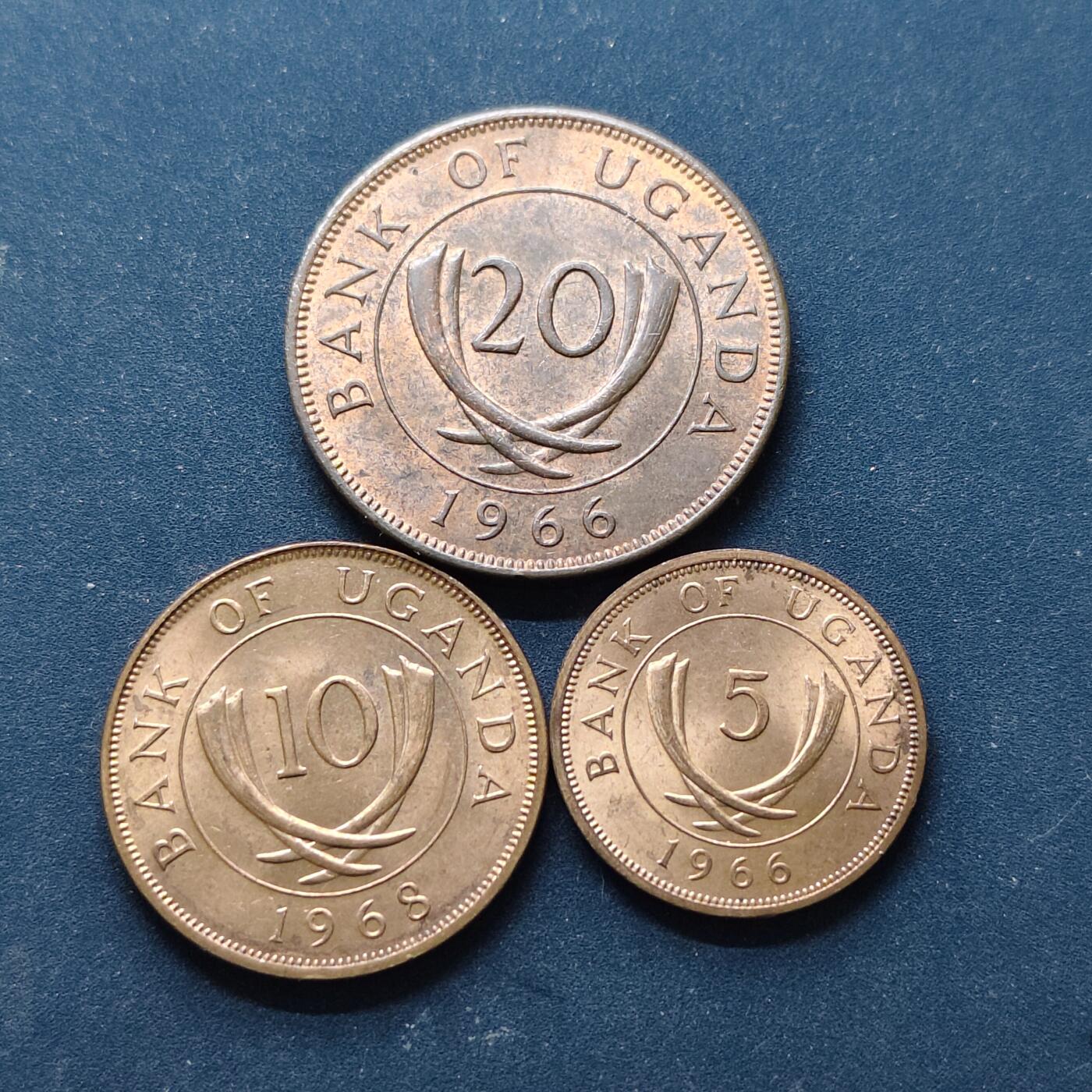 【全场包邮】纯粹捡漏拍514场 乌干达1966-1968年3枚铜币一组
