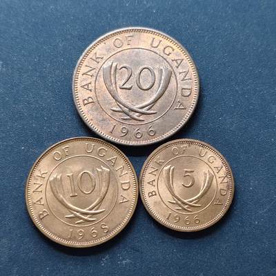 【全场包邮】纯粹捡漏拍514场 - 乌干达1966-1968年3枚铜币一组