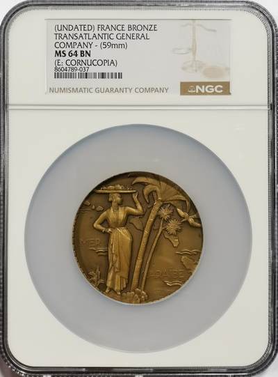 博洋堂“芳菲春韵”3月精品大拍专场暨第166期（全场包邮） - NGC MS64BN 法国“哥伦比亚号”邮轮纪念大铜章，属于法属西印度邮船公司，59mm