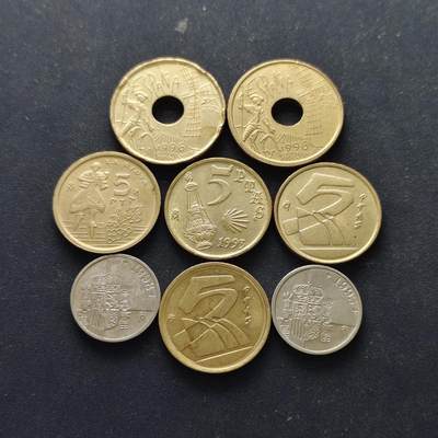【全场包邮】纯粹捡漏拍514场 - 西班牙1990-1998年散币8枚一组-含多枚纪念币