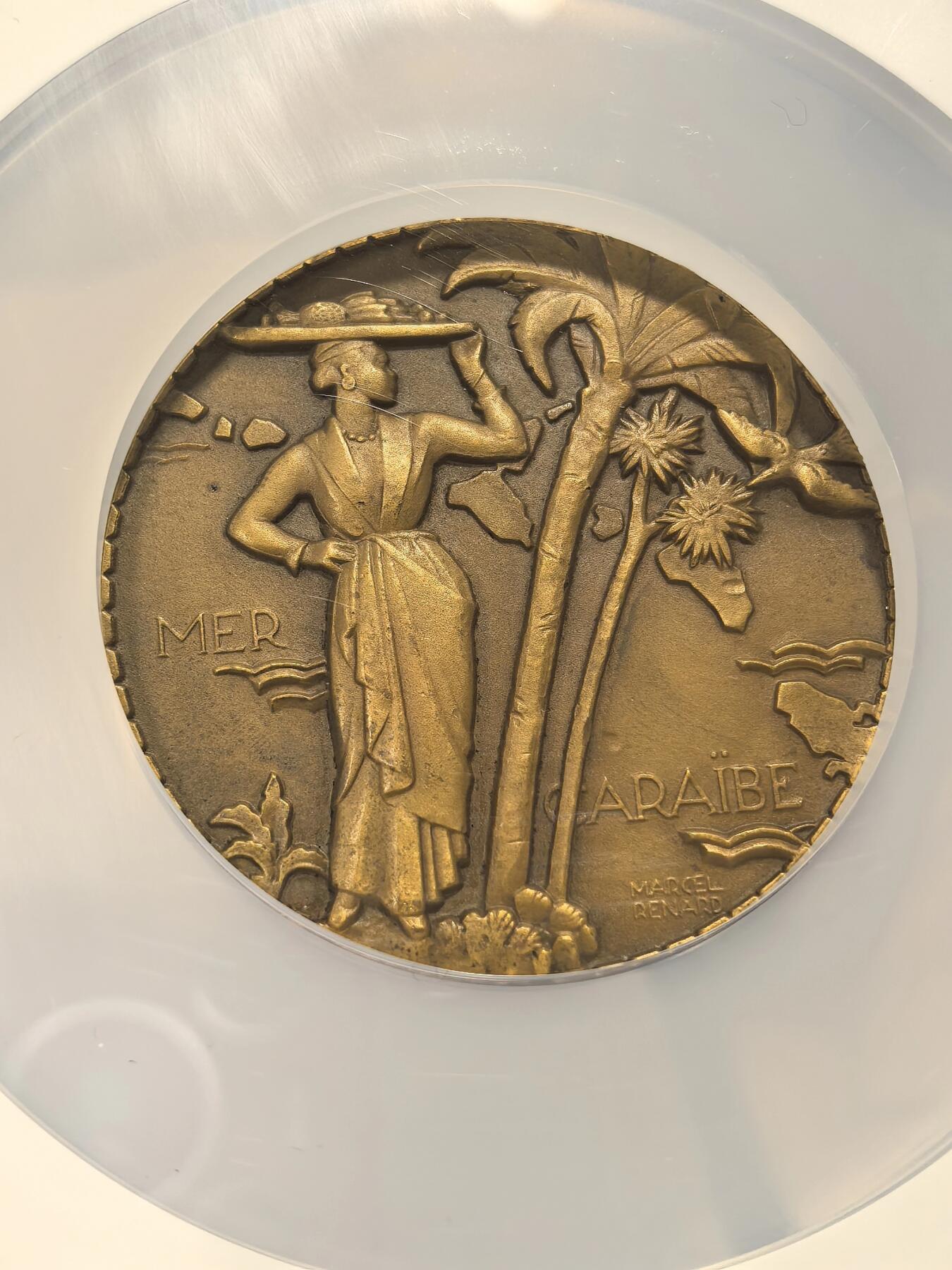 博洋堂“芳菲春韵”3月精品大拍专场暨第166期（全场包邮） NGC MS64BN 法国“哥伦比亚号”邮轮纪念大铜章，属于法属西印度邮船公司，59mm