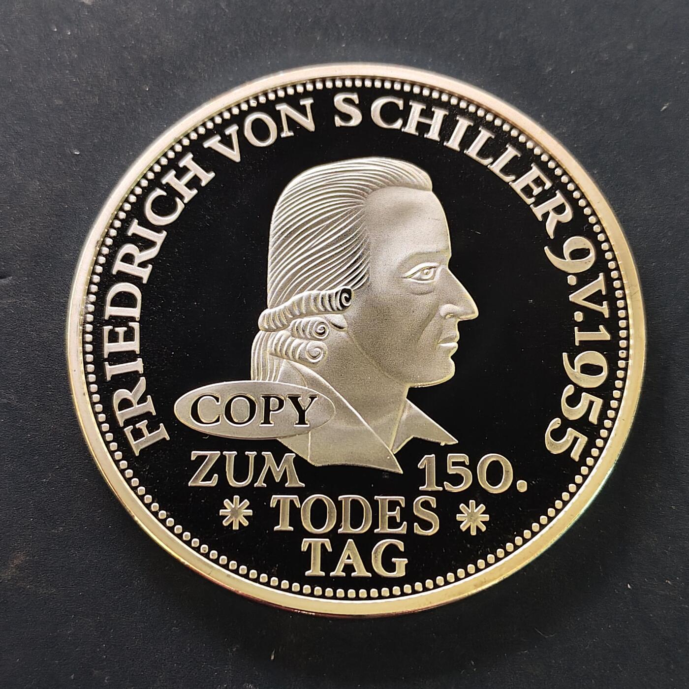 【全场包邮】纯粹捡漏拍515场 【纪念章】德国1955年5马克文学家思想家弗里德里希·冯·席勒逝世150周年纪念币70毫米112克超大型精制复刻版纪念章