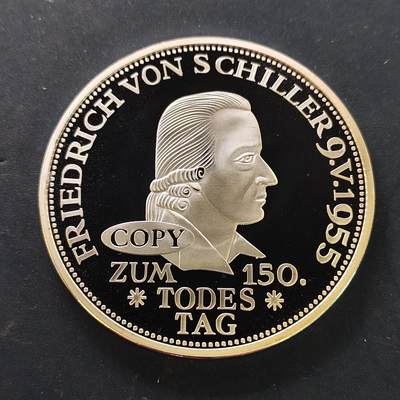 【全场包邮】纯粹捡漏拍515场 - 【纪念章】德国1955年5马克文学家思想家弗里德里希·冯·席勒逝世150周年纪念币70毫米112克超大型精制复刻版纪念章