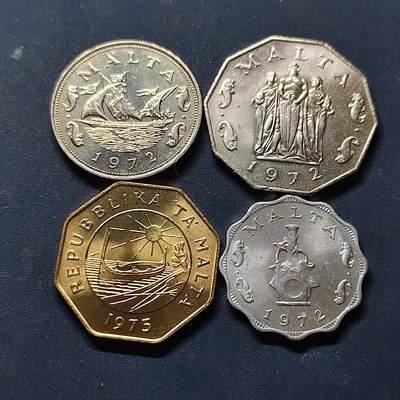 【全场包邮】纯粹捡漏拍514场 - 马耳他1972-1973年BU品相4枚套币
