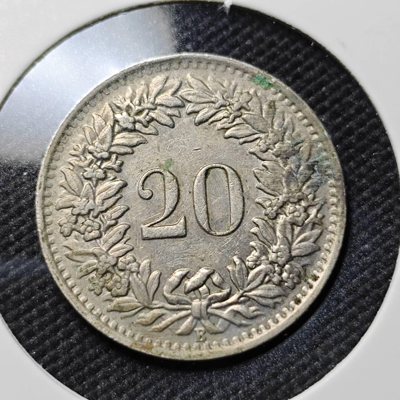 KK钱币收藏小铺  第406期 2月预留时间 周末发货  1945瑞士20分