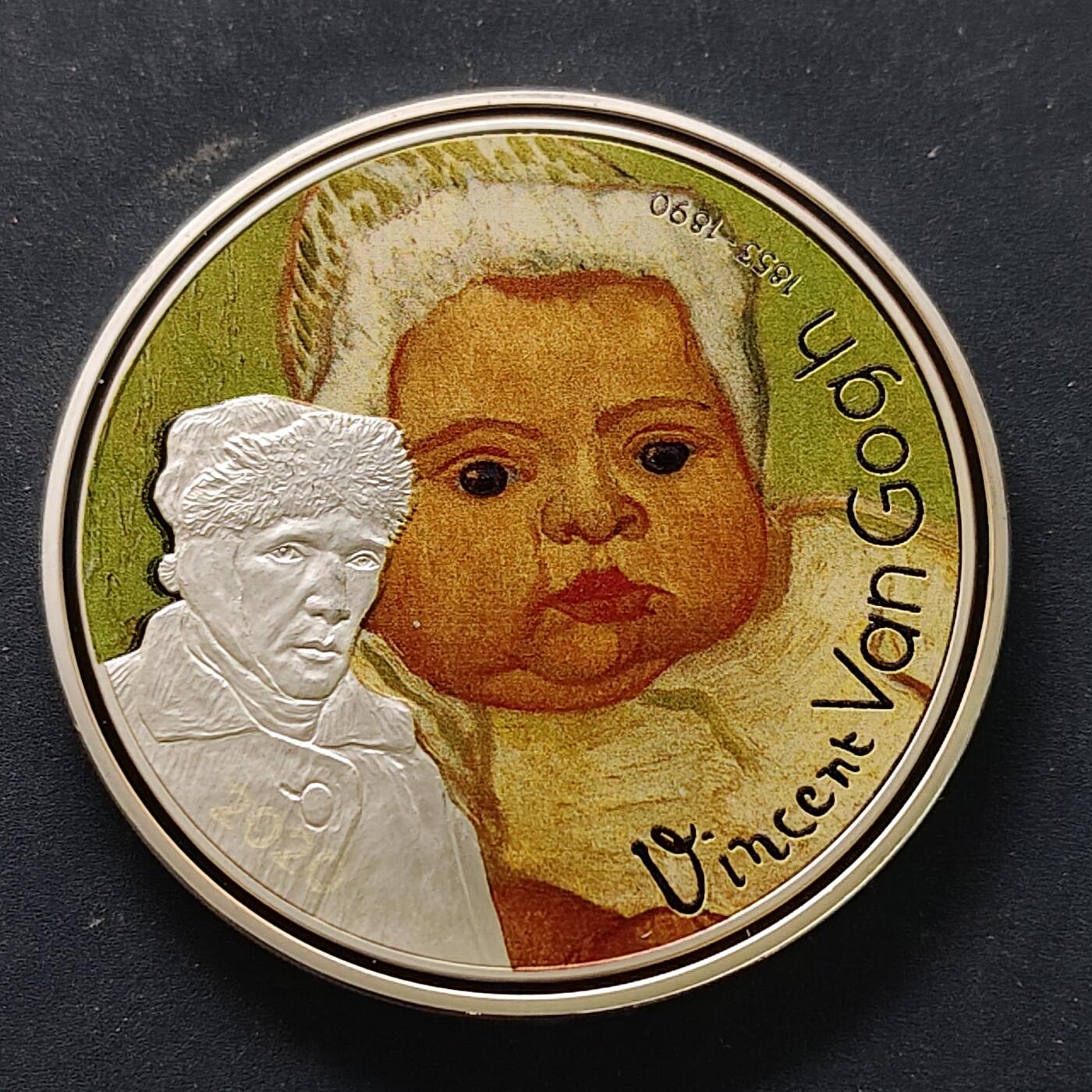 【全场包邮】纯粹捡漏拍515场 【稀少】加蓬2020年1000法郎文森特·梵·高杰作系列《婴儿马塞尔·鲁林》50毫米50克精制镀银纪念币-量2500