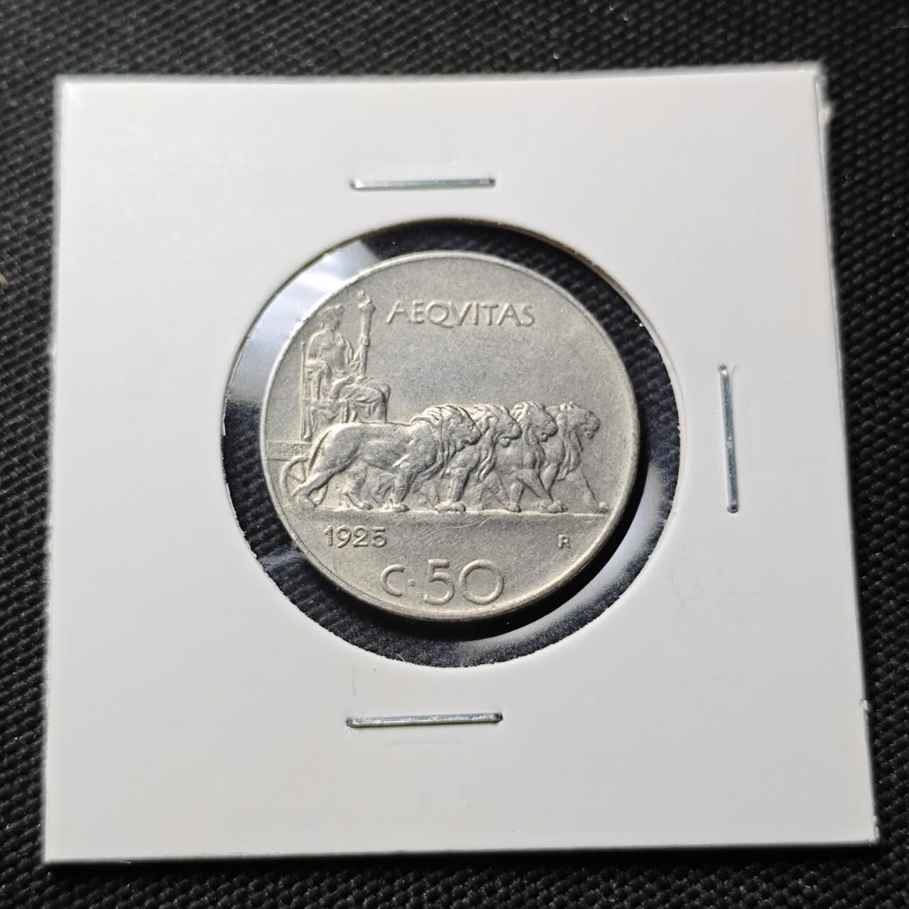 KK钱币收藏小铺  第406期 2月预留时间 周末发货  1925意大利50分 四狮子镍币