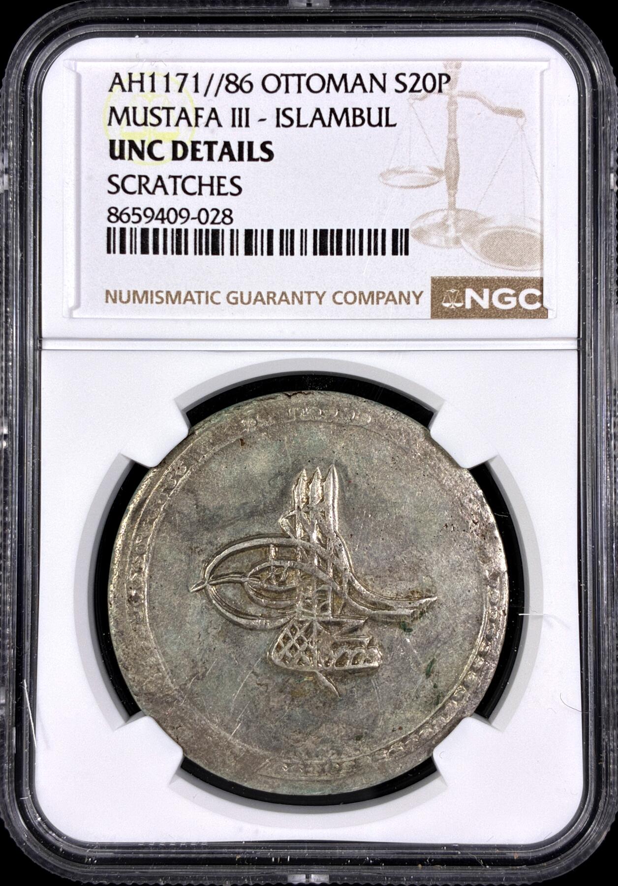 【雨安】【直播拍卖】【第0130期-评级币章】2026-03-28 周六 19:30 (金价981.33, 银价17.11) [评级欧洲] Turkey 土耳其 奥斯曼帝国 穆斯塔法三世 S20P AH1171//86  NGC-UNC