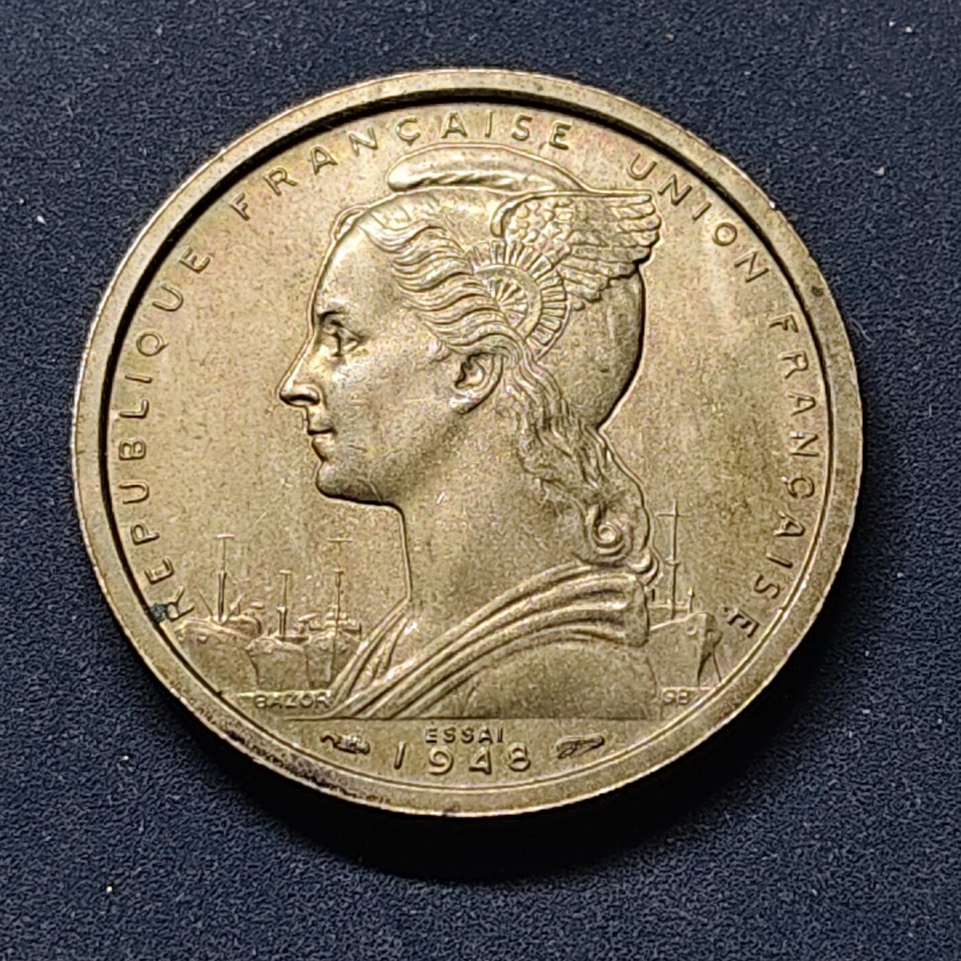 【全场包邮】纯粹捡漏拍515场 【稀少·样币】喀麦隆1948年2法郎ESSAI样币-【E6，量2000】