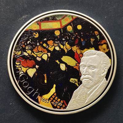 【全场包邮】纯粹捡漏拍515场 - 【稀少】加蓬2020年1000法郎文森特·梵·高杰作系列《阿尔勒的舞厅》50毫米50克精制镀银纪念币-量2500