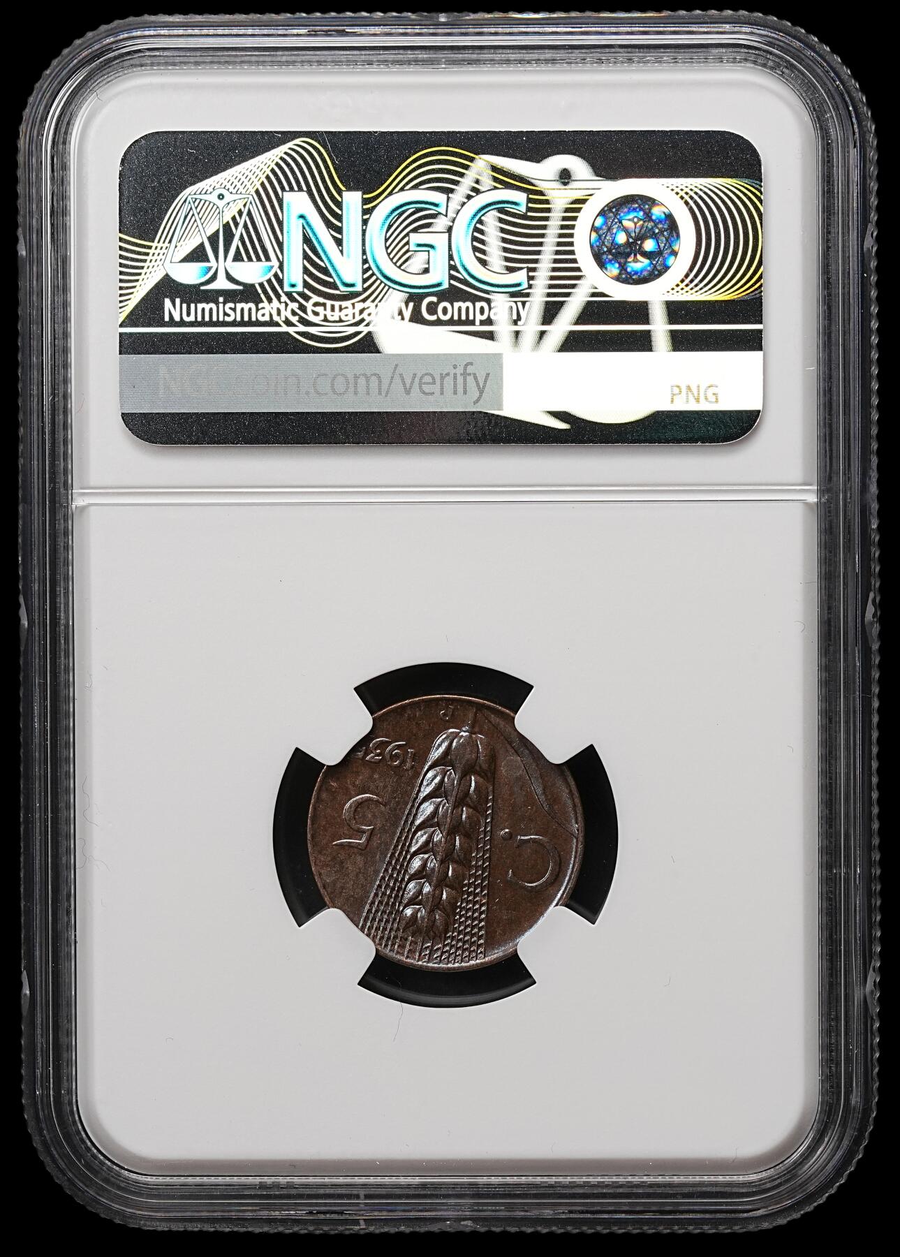 修遠堂世界钱币第109期 NGC MS64BN 1935年意大利5分铜币