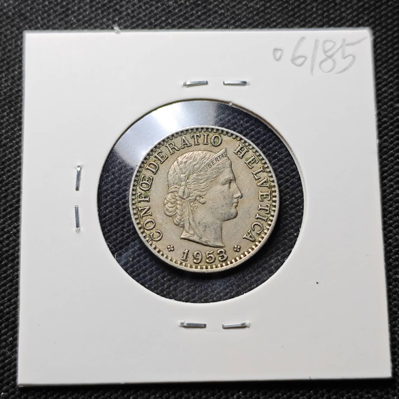 KK钱币收藏小铺  第406期 2月预留时间 周末发货 1953瑞士20分 