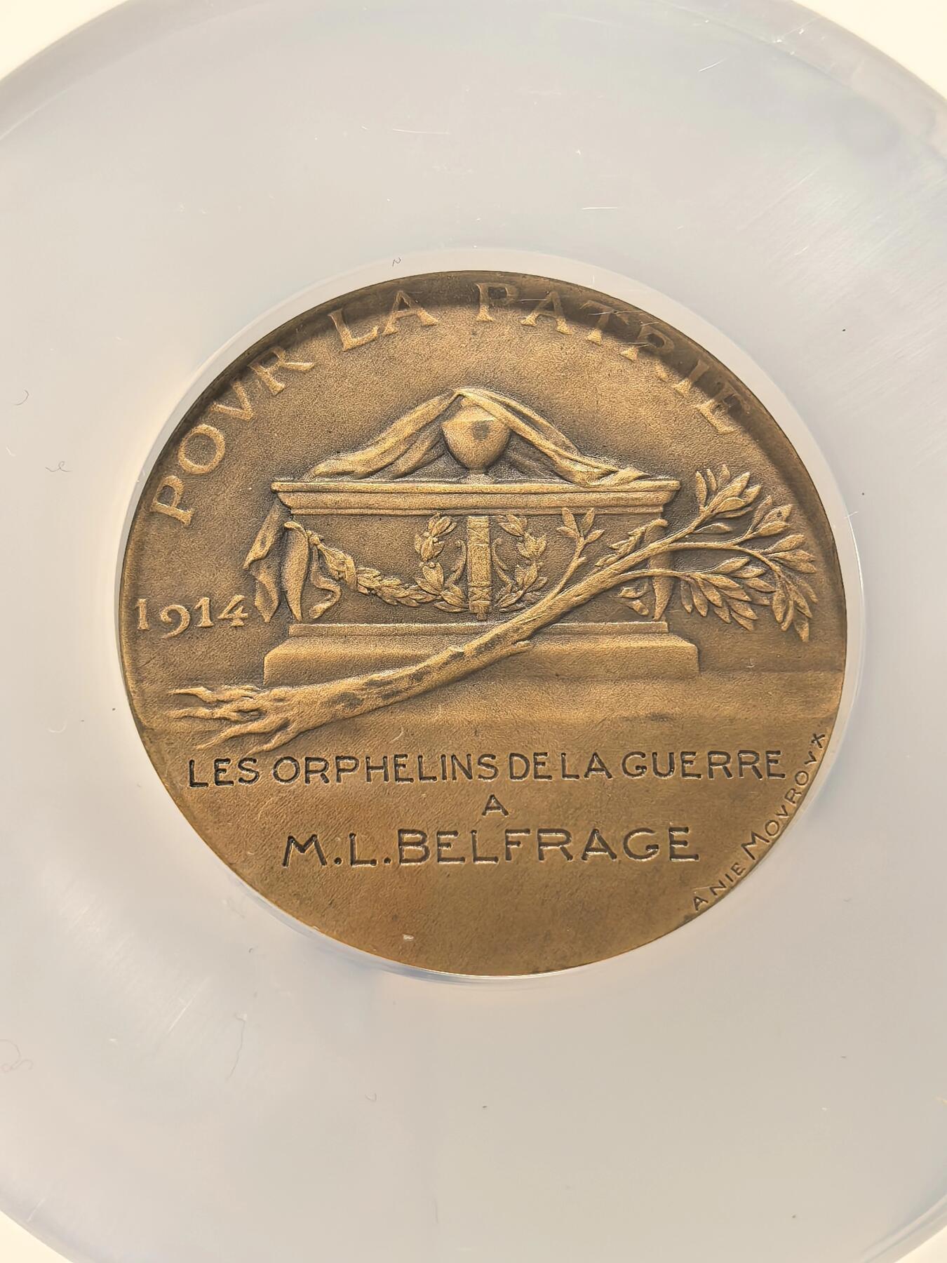 博洋堂“芳菲春韵”3月精品大拍专场暨第166期（全场包邮） NGC MS65BN 法国一战时期战争孤儿纪念大铜章，50mm