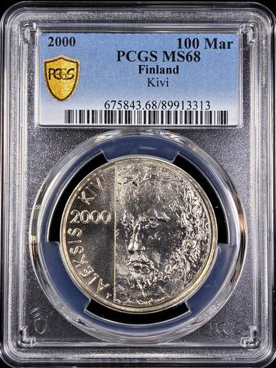 【雨安】【直播拍卖】【第0130期-评级币章】2026-03-28 周六 19:30 (金价981.33, 银价17.11) - [评级现代] Finland 芬兰 100马克 2000年 芬兰文学奠基人亚历克西斯·基维  PCGS-MS68