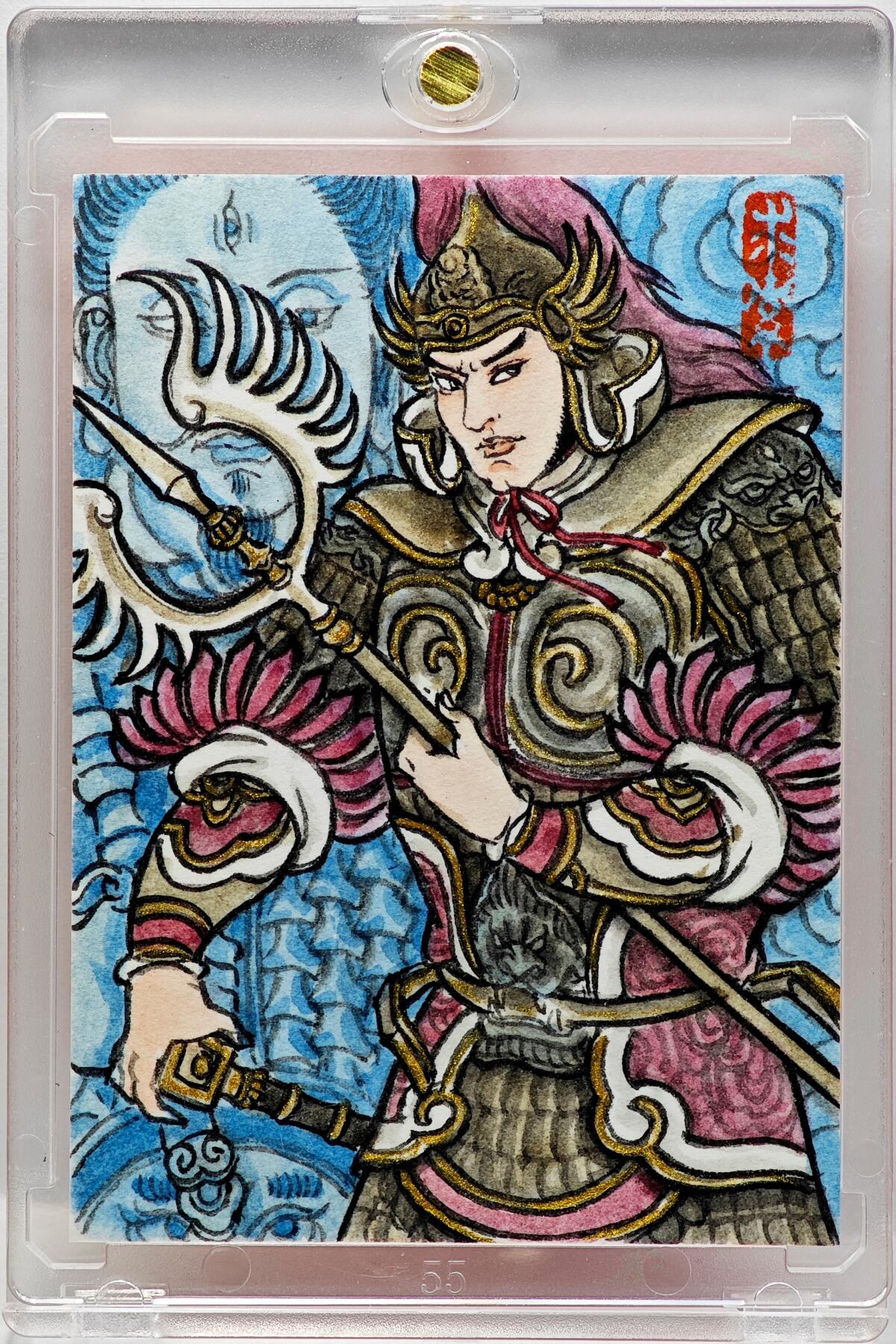 白泽拍卖卡牌手绘专场第34期（花朝去了又春分 草如茵 柳烟新） 2025 卢艺丰手绘卡 宇文成都  卢艺丰签题 钤印 卡砖封装