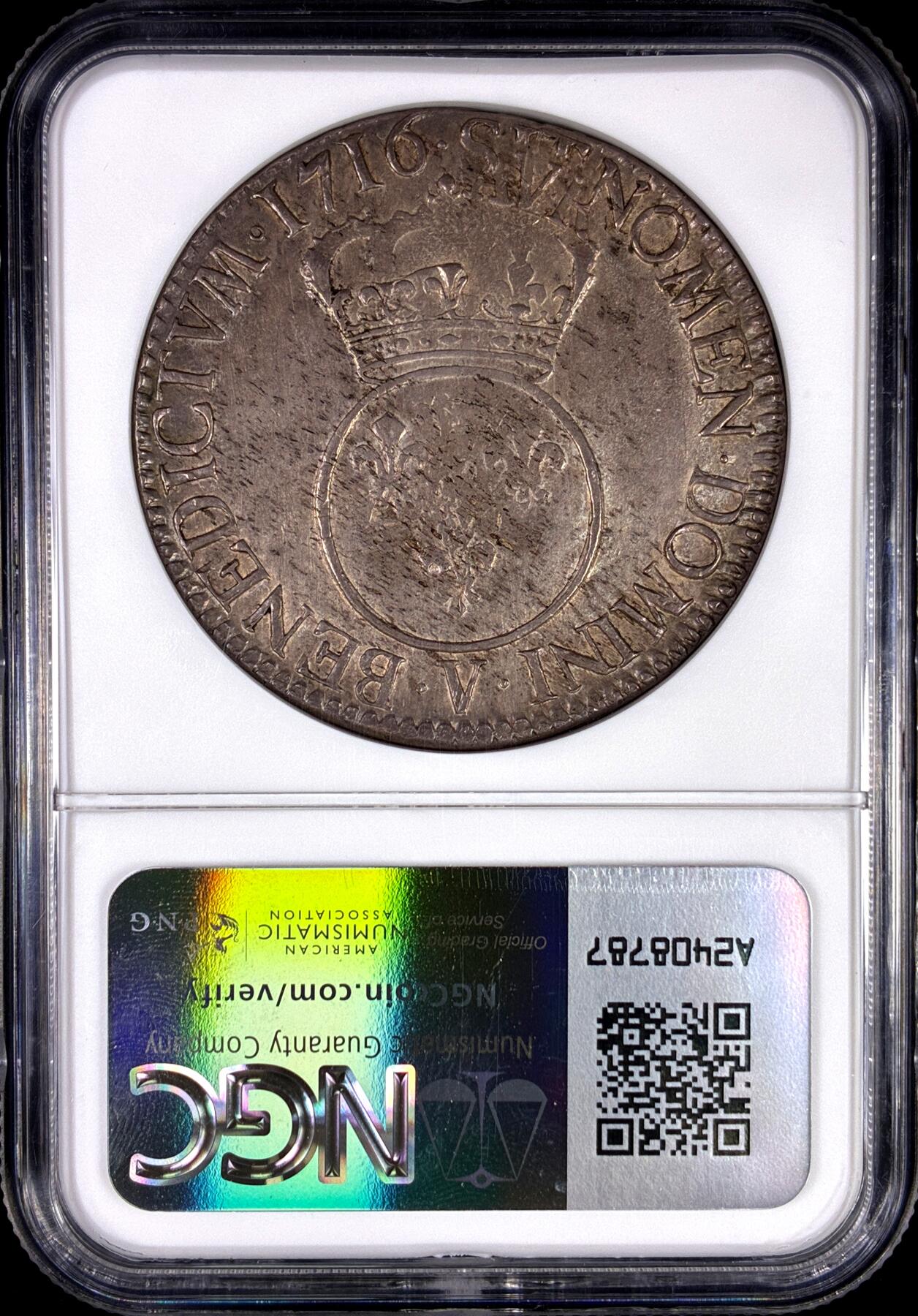 【雨安】【直播拍卖】【第0130期-评级币章】2026-03-28 周六 19:30 (金价981.33, 银价17.11) [评级法国] France 法国 1埃居 KM#0414 (1715-1718) 路易十五 儿童版小头像 1716年V  NGC-AU55 原味欧洲老包浆