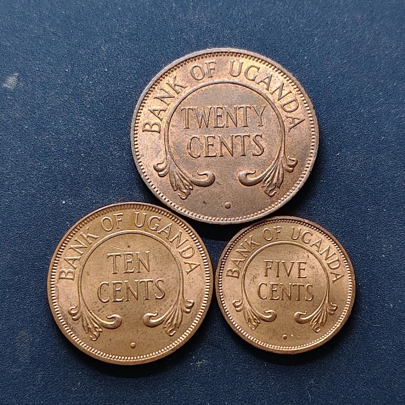 【全场包邮】纯粹捡漏拍514场 乌干达1966-1968年3枚铜币一组