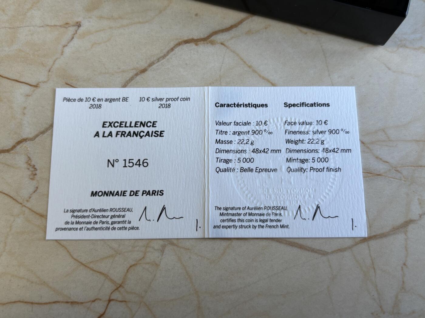 第194期拍卖 法国2008年宝诗龙 法兰西瑰宝 22.2g纪念银币， 900银 ，发行5000枚