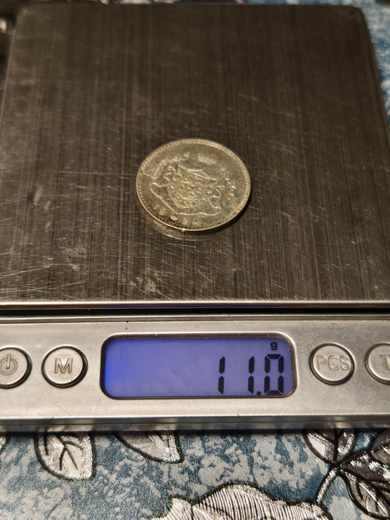 抚柳草堂-第十九期章牌钱币  奖章勋章限时免佣 满百包邮 放漏专场 1934比利时王国阿尔贝一世20法郎银币 重11g 美品带底光