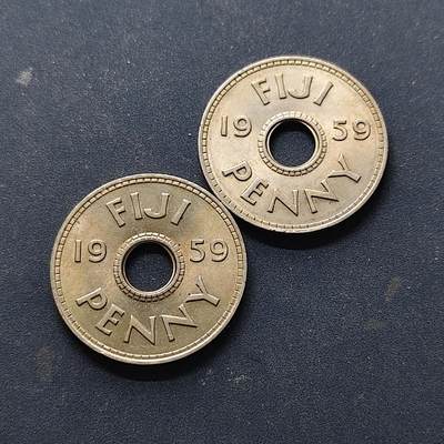 【全场包邮】纯粹捡漏拍514场 - 斐济1959年UNC品相1便士2枚一组