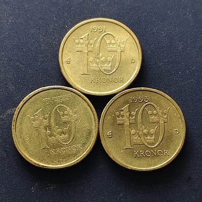 【全场包邮】纯粹捡漏拍514场 - 瑞典1991-2008年卡尔十六世2版本10克朗3枚一组