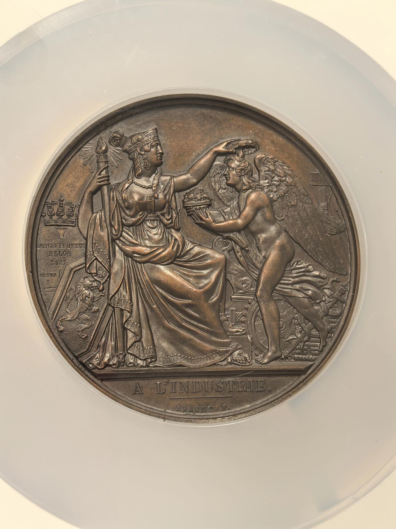 博洋堂“芳菲春韵”3月精品大拍专场暨第166期（全场包邮） NGC MS63BN 比利时1835年布鲁塞尔工业博览会纪念大铜章，59mm