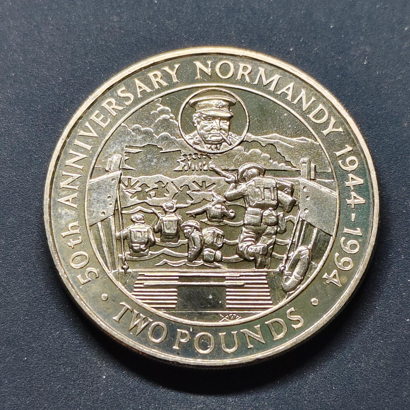 【全场包邮】纯粹捡漏拍514场 根西1994年2镑诺曼底登陆战50周年克朗型纪念币