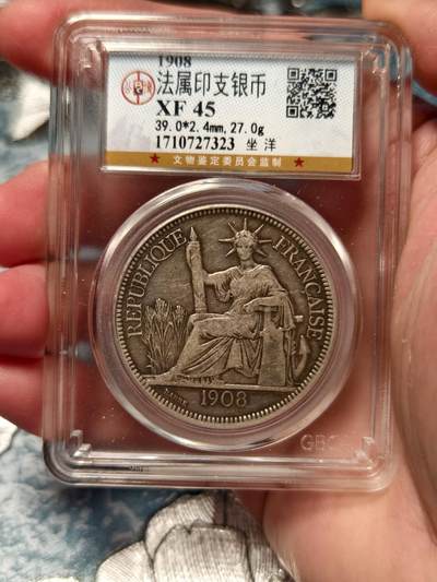 抚柳草堂-第十九期章牌钱币  奖章勋章限时免佣 满百包邮 放漏专场 - 1908法属印支坐洋银币  老包浆味道不错 公博评级xf45