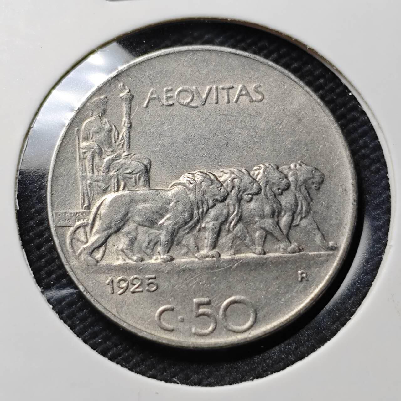 KK钱币收藏小铺  第406期 2月预留时间 周末发货  1925意大利50分 四狮子镍币