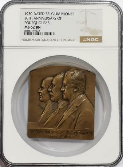 博洋堂“芳菲春韵”3月精品大拍专场暨第166期（全场包邮） - NGC MS62BN 比利时1930年“为什么不行？”号在南极探险20周年纪念大铜章，让-巴蒂斯特·夏古是法国著名的极地探险家，1910年，他指挥的“为什么不行？”号首次抵达南极半岛，开启了法国在南极的探险时代