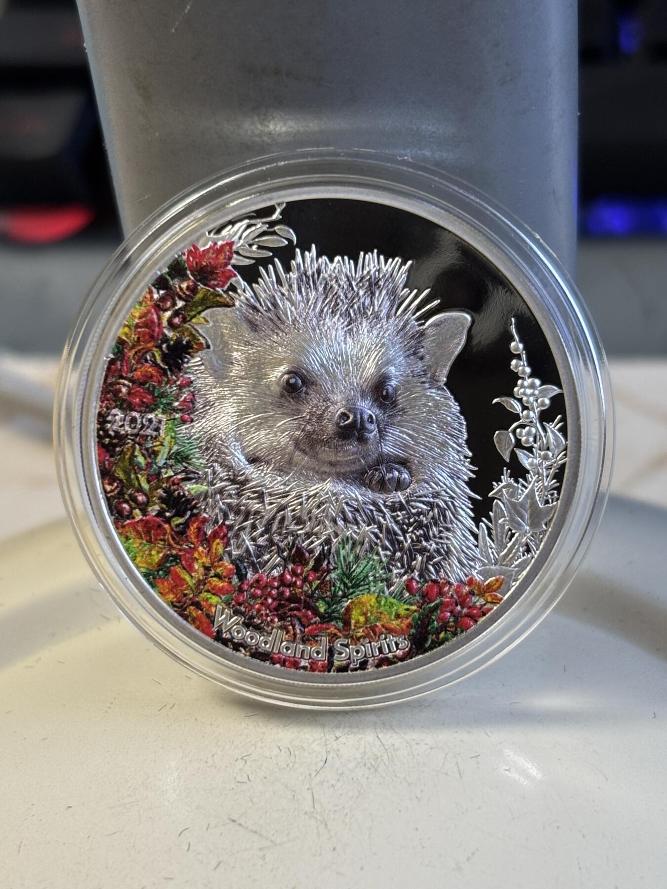 第195期拍卖 蒙古2021年森林精灵系列4豪猪1盎司纪念银币，999银，发行1500枚