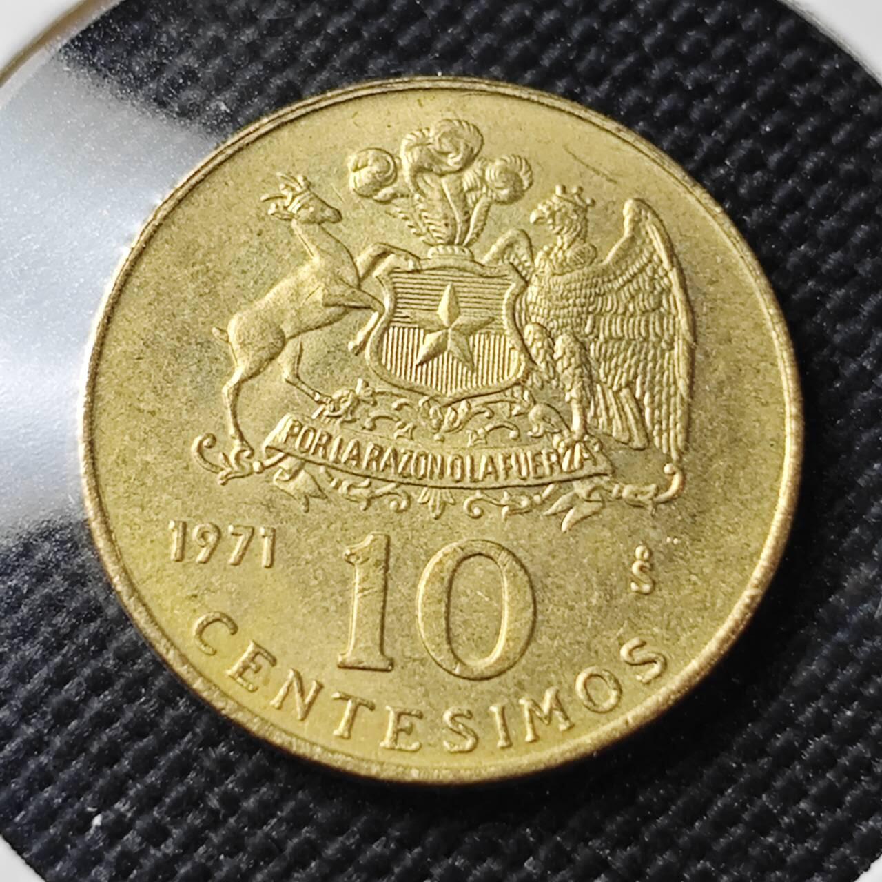 KK钱币收藏小铺  第407期 2月预留时间 周末发货  1971智利10分铜币