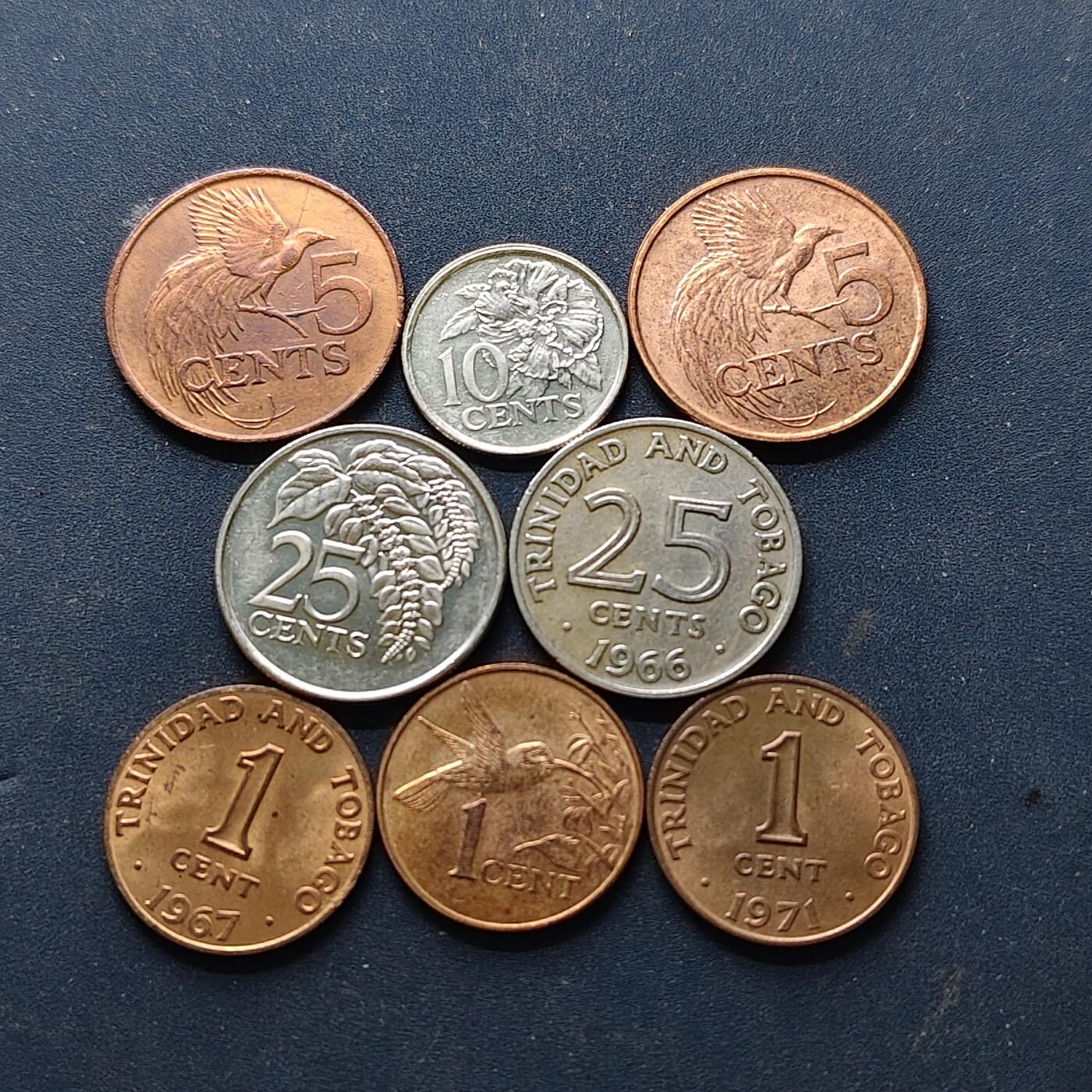 【全场包邮】纯粹捡漏拍514场 特立尼达和多巴哥1966-2007年散币8枚一组