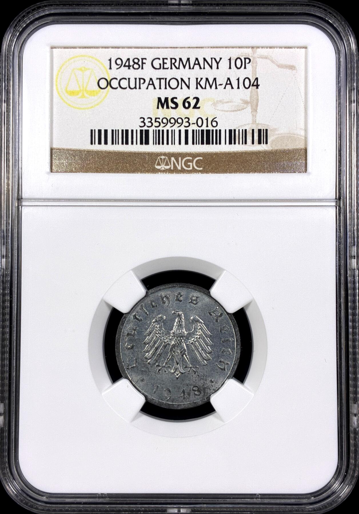 【雨安】【直播拍卖】【第0130期-评级币章】2026-03-28 周六 19:30 (金价981.33, 银价17.11) [评级德国] Germany 德国 第三帝国 10芬尼 1948年  NGC-MS62