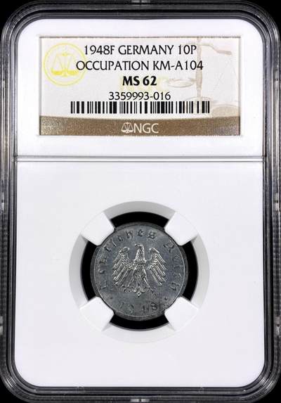 【雨安】【直播拍卖】【第0130期-评级币章】2026-03-28 周六 19:30 (金价981.33, 银价17.11) - [评级德国] Germany 德国 第三帝国 10芬尼 1948年  NGC-MS62