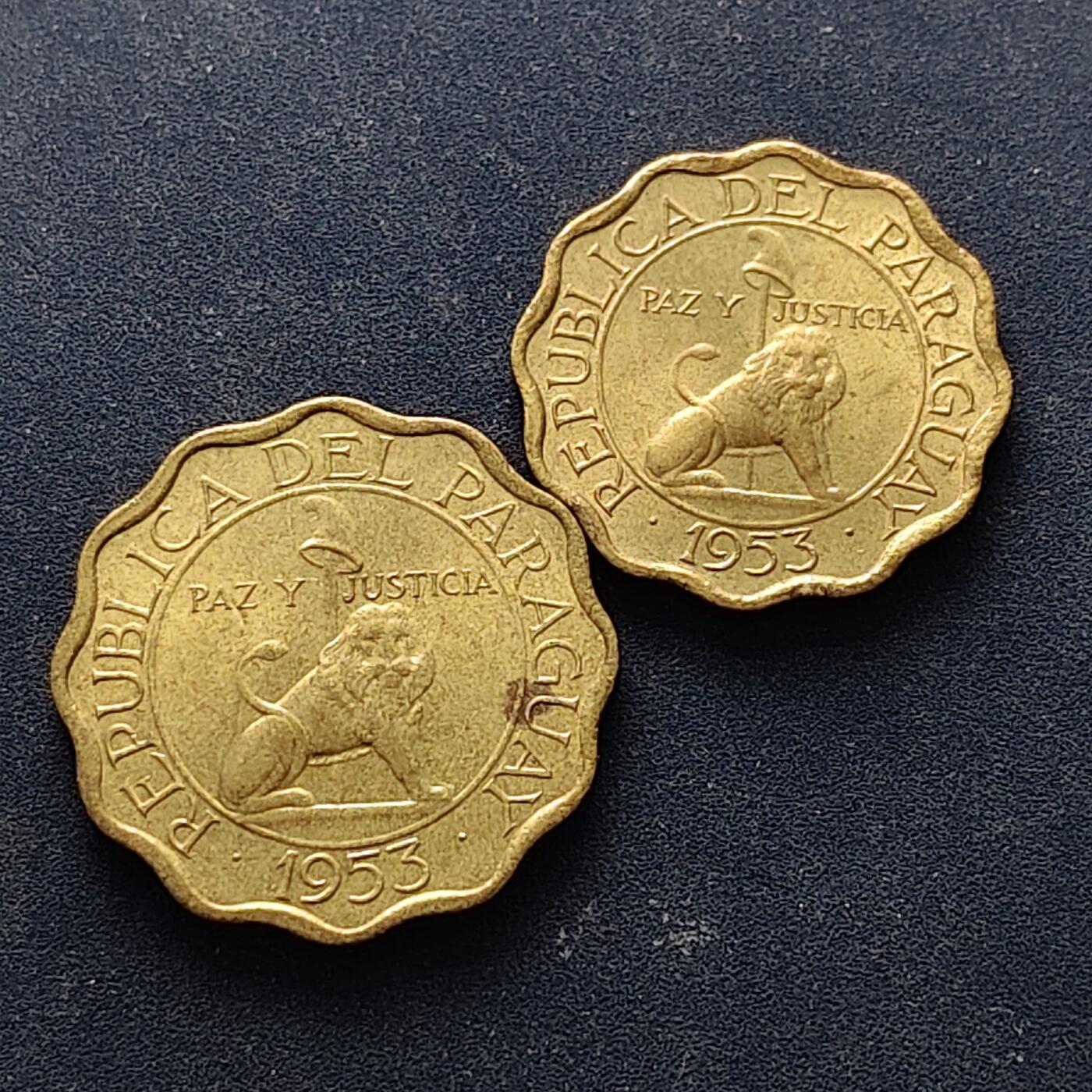 【全场包邮】纯粹捡漏拍514场 巴拉圭1953年10-15分好品2枚一组