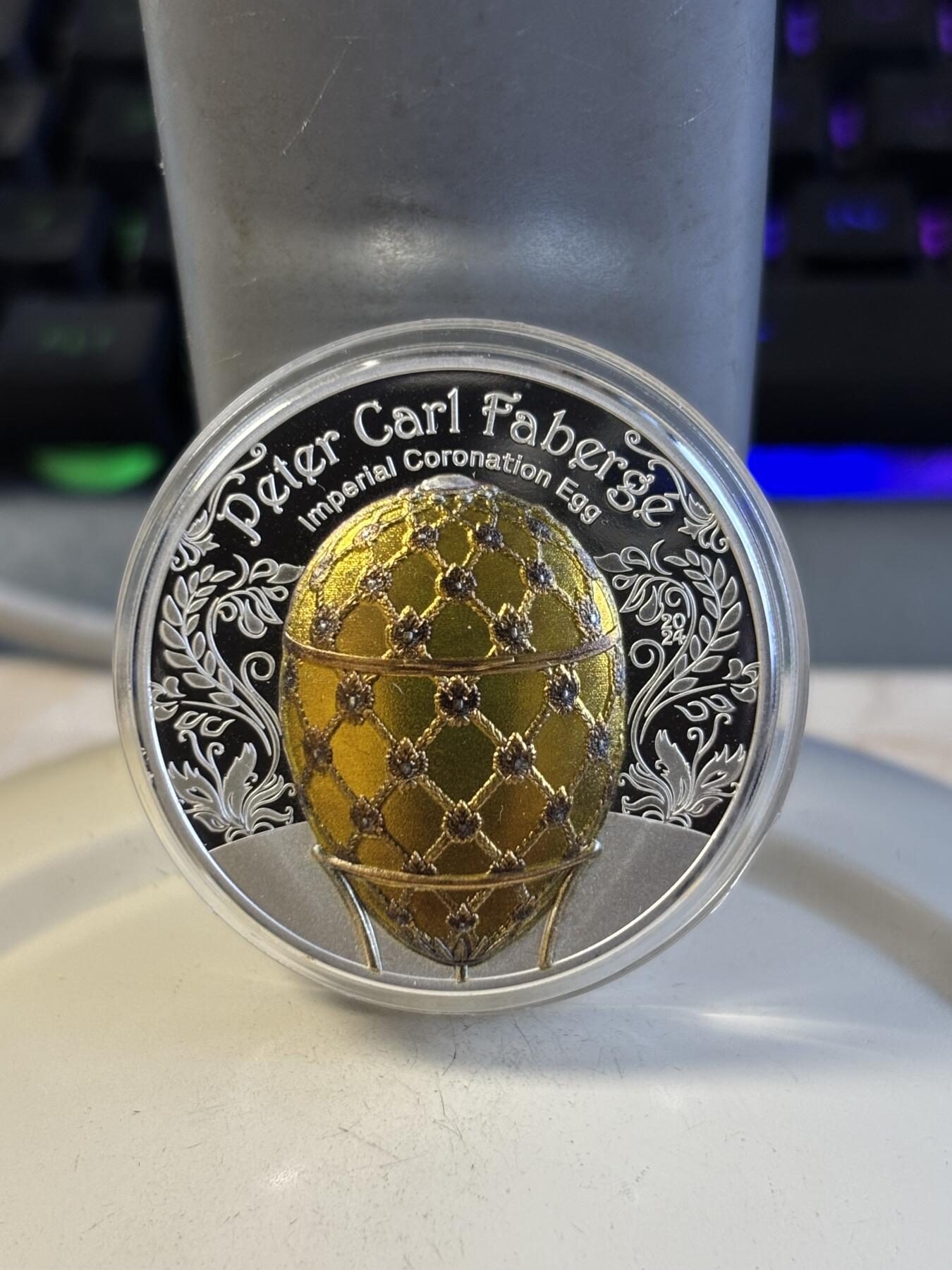 第195期拍卖 蒙古2024年法贝热艺术帝国加冕彩蛋2盎司纪念银币，999银，发行888枚