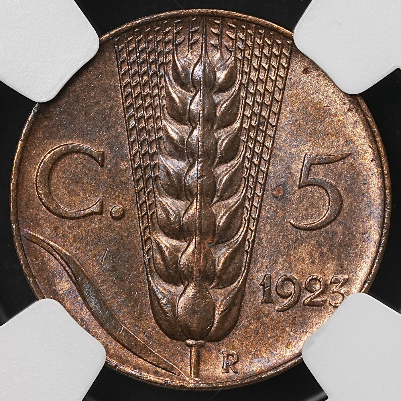 修遠堂世界钱币第109期 NGC MS64BN 1923年意大利5分铜币