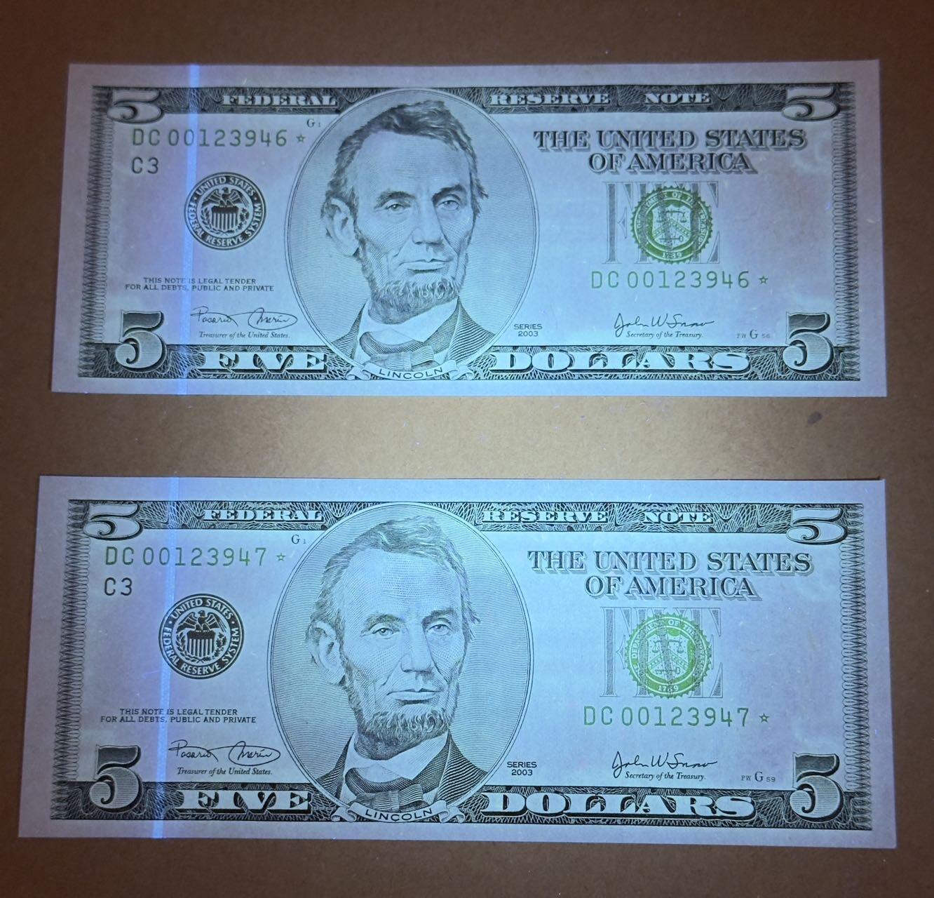 【礼羽收藏】🌏世界钱币拍卖第130期 03年黑白大头5美元补号连号全新unc品相