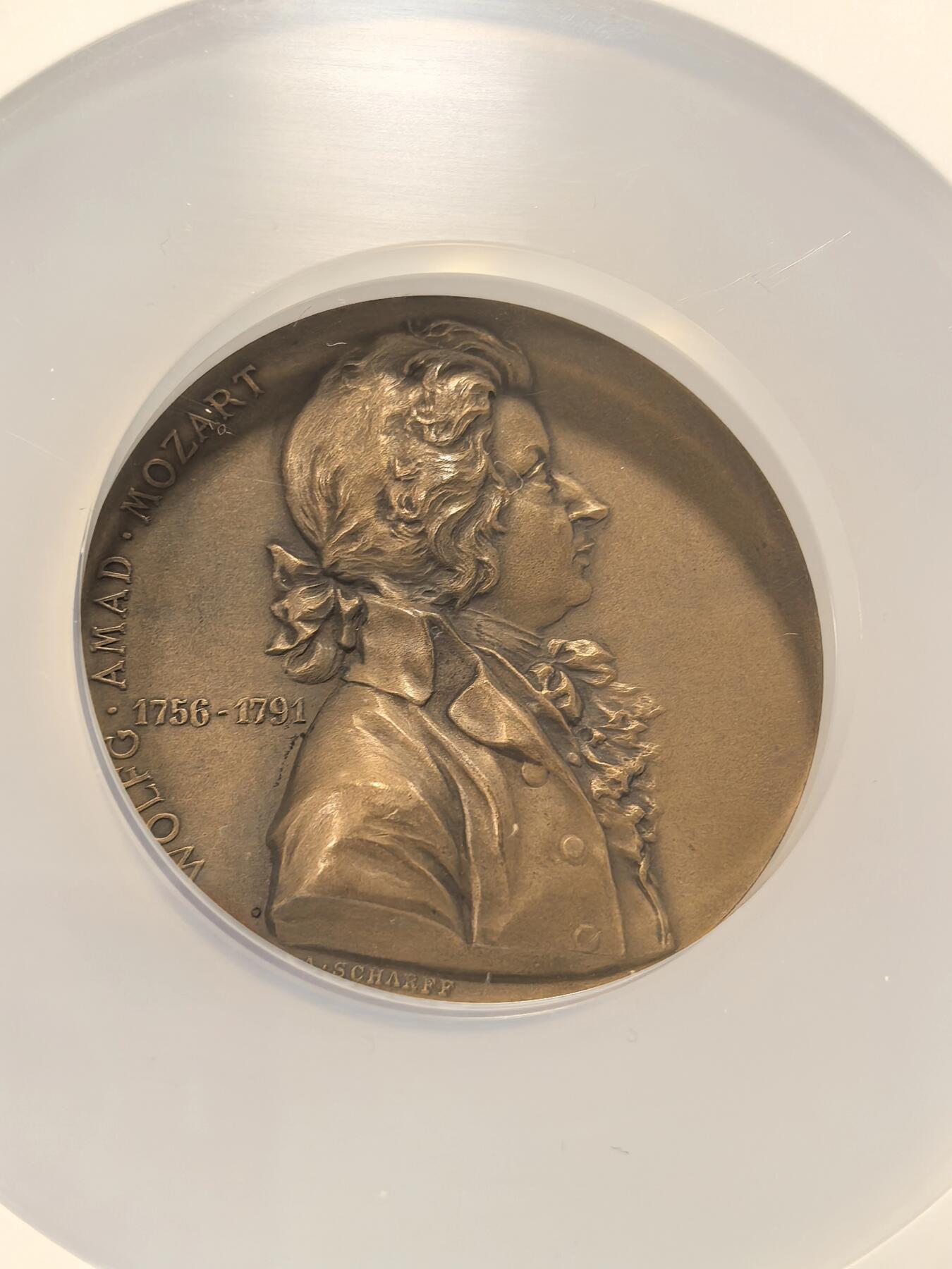 博洋堂“芳菲春韵”3月精品大拍专场暨第166期（全场包邮） NGC MS65BN 奥地利1896年莫扎特纪念大铜章，沙夫作品，55mm，纪念1896年维也纳莫扎特纪念碑揭幕仪式