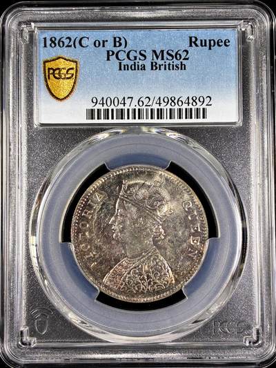 【雨安】【直播拍卖】【第0130期-评级币章】2026-03-28 周六 19:30 (金价981.33, 银价17.11) - [评级亚洲] India 英属印度 1卢比 KM#0473 1862年 维多利亚  PCGS-MS62