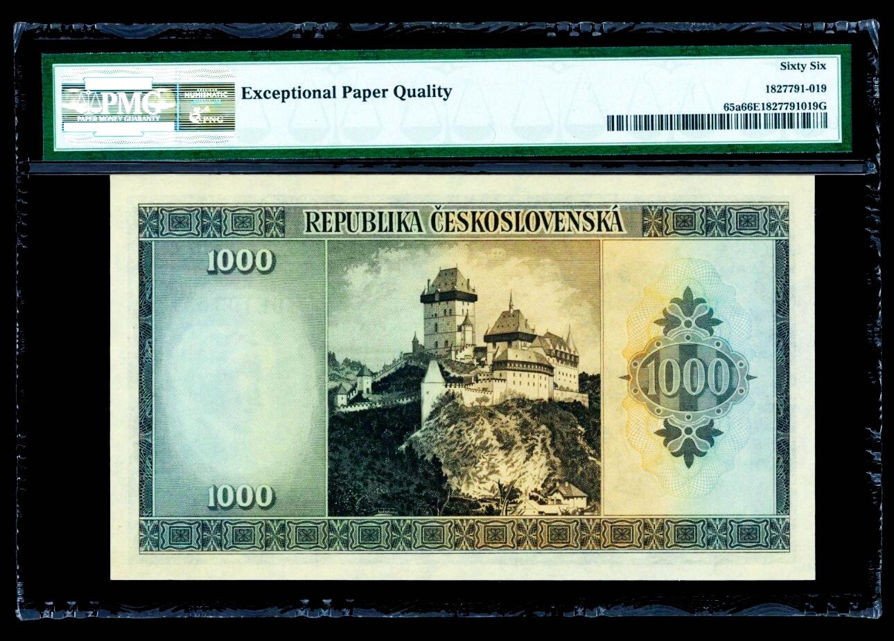 【Blue Auction】世界纸币精拍第799期——18级TOP拍卖/信誉/品质/专业/高效💫 【实钞】捷斯 1945年1000克朗 PMG66EPQ BWC出品 