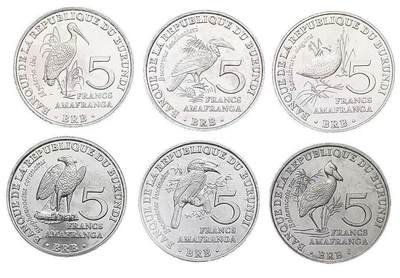 ❤️【币观天下】❤️ 第346期钱币拍卖场- 2026.3.27周五晚上6点半场 长期征集拍品  - 布隆迪 2014年5法郎非洲珍稀鸟类硬币6枚全套