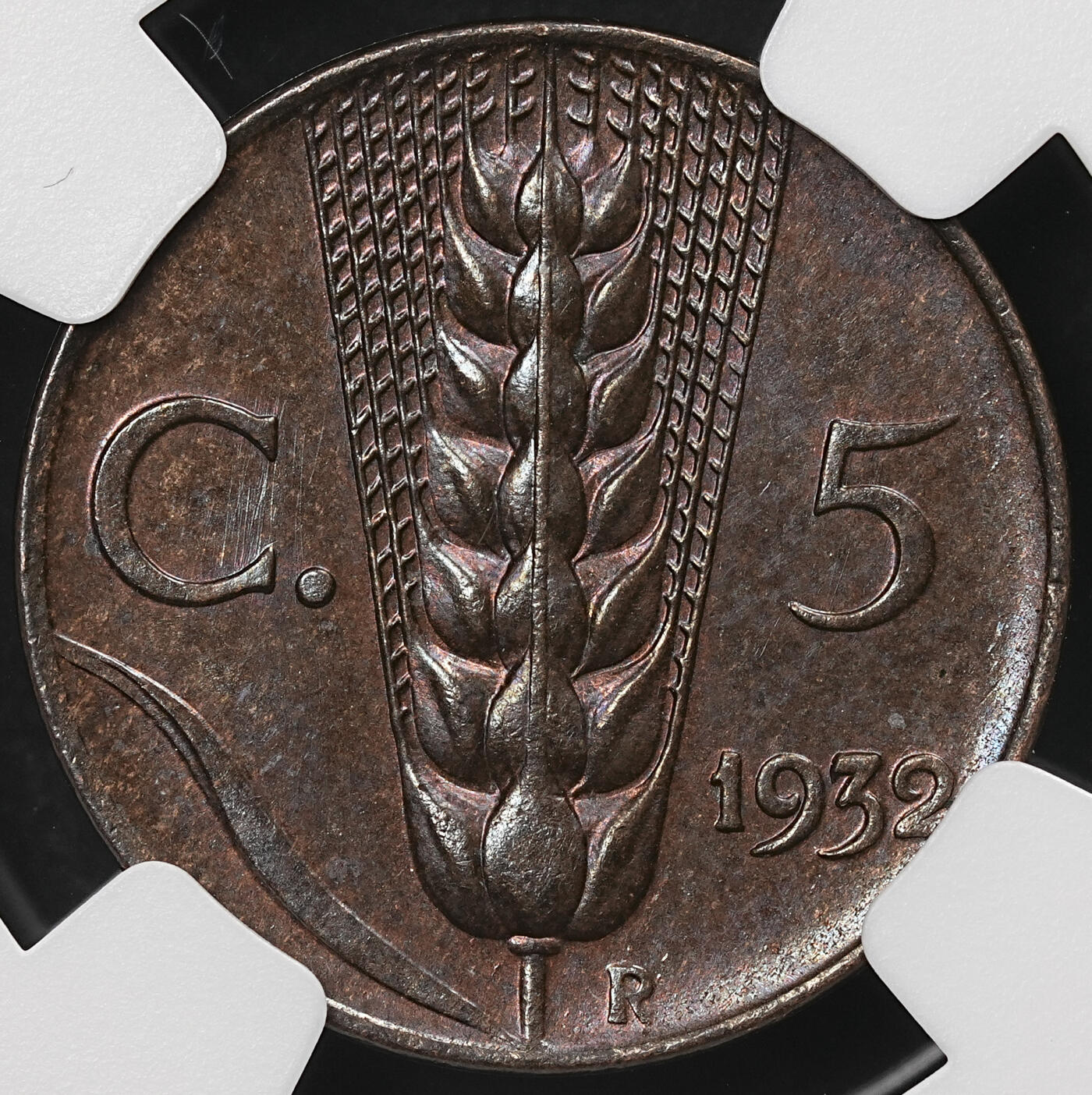 修遠堂世界钱币第109期 NGC MS64BN 1932年意大利5分铜币