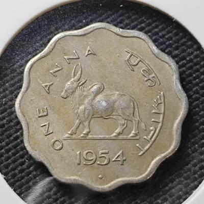 KK钱币收藏小铺  第407期 2月预留时间 周末发货 -  1954印度1安娜 瘤牛
