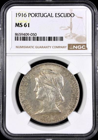 【雨安】【直播拍卖】【第0130期-评级币章】2026-03-28 周六 19:30 (金价981.33, 银价17.11) - [评级欧洲] Portugal 葡萄牙 共和国 1埃斯库多 KM#0564 (1915-1916) 1916年  NGC-MS61