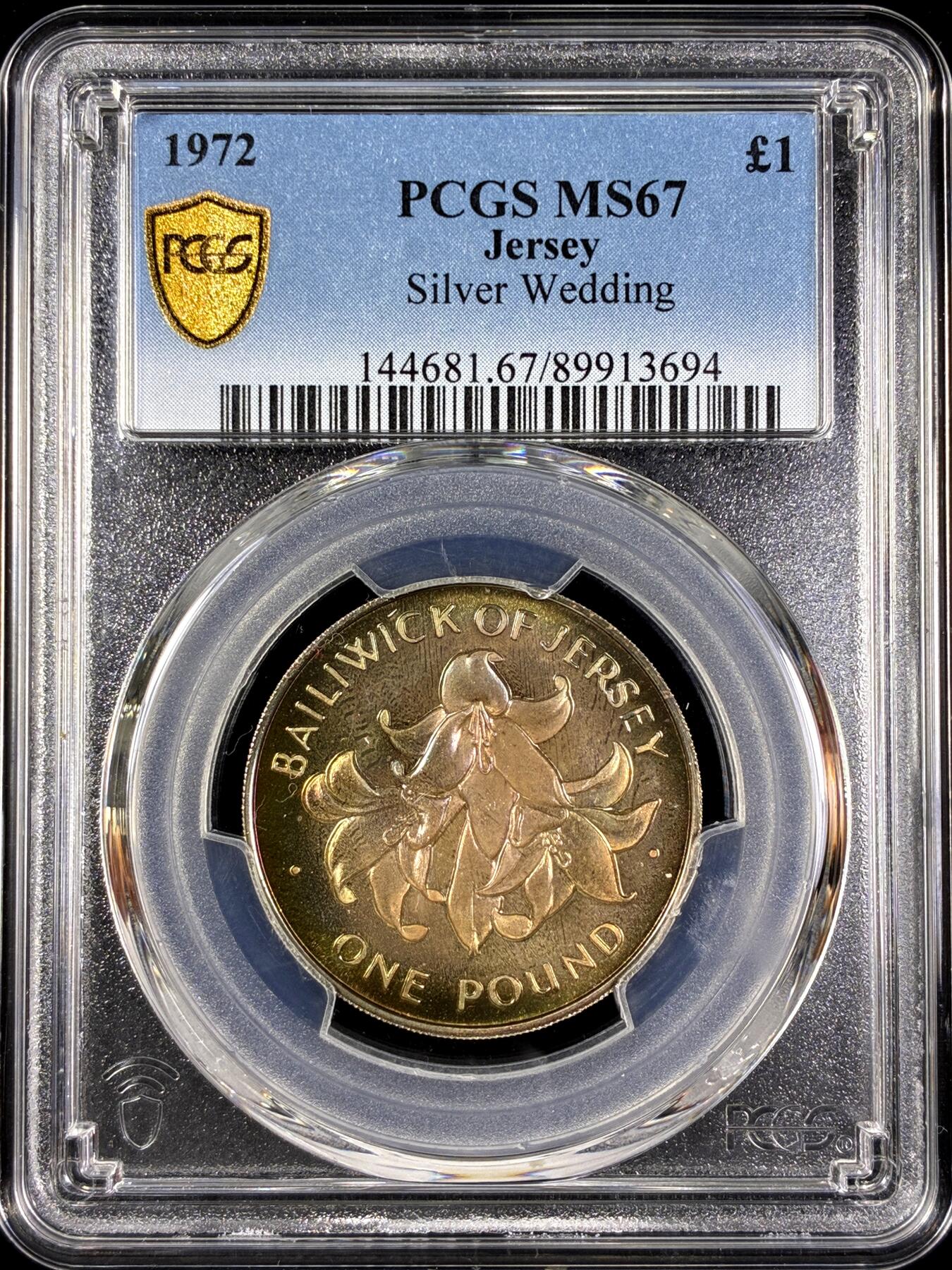 【雨安】【直播拍卖】【第0130期-评级币章】2026-03-28 周六 19:30 (金价981.33, 银价17.11) [评级现代] Jersey 泽西 1镑 1972年 银婚  PCGS-MS67