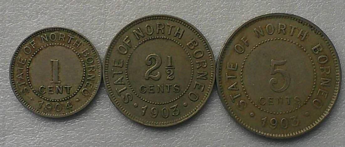 英属北婆罗洲1903-1904年3枚套 镍币