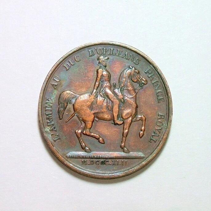 法国1842年 菲利普一世+皇后骑马高浮雕精制铜章 28MM