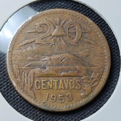 KK钱币收藏小铺  第406期 2月预留时间 周末发货 -  1953墨西哥20分铜币